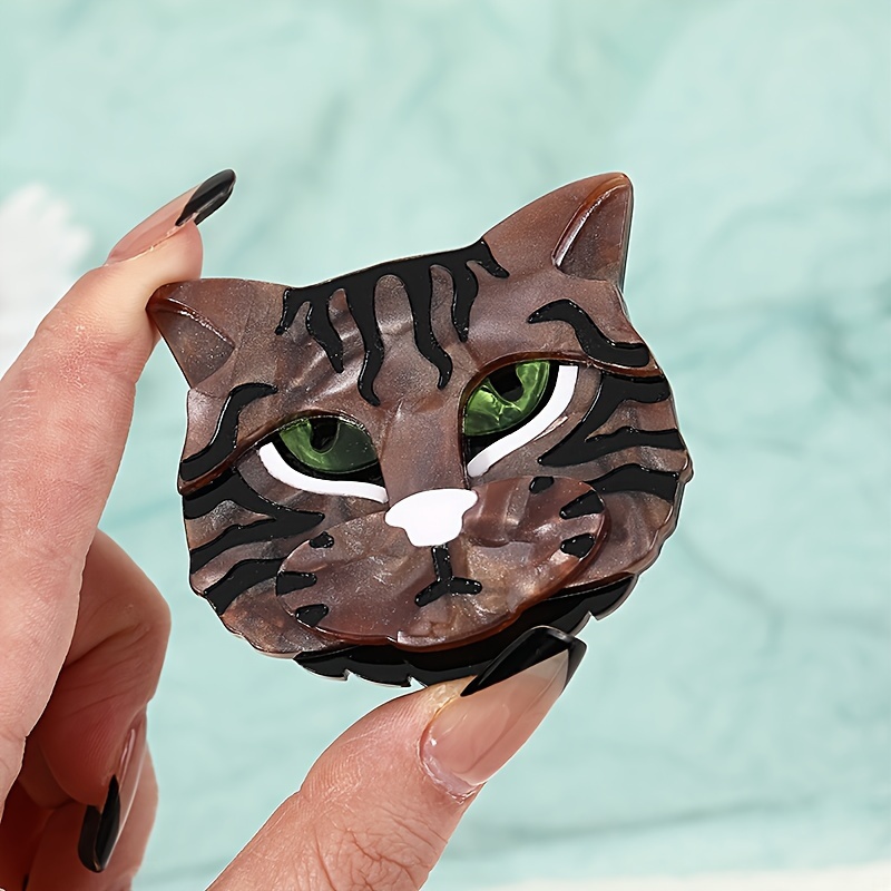 Handcrafted Acrylic Cat Animal Brooch, Holiday Gift
